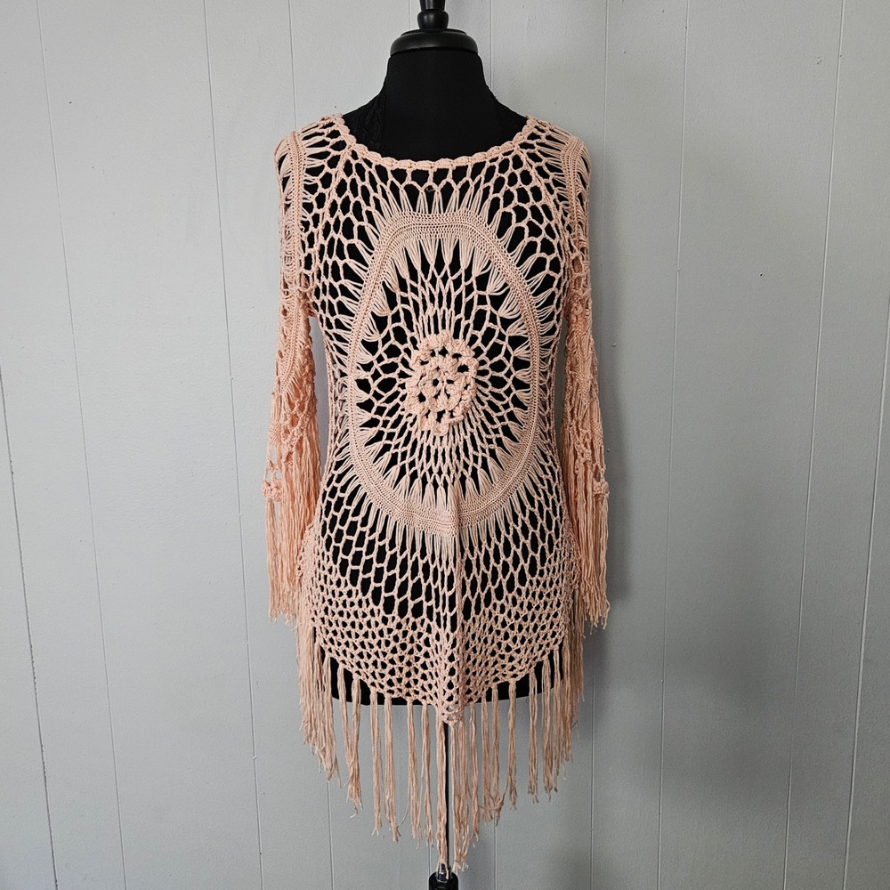 Crochet Swim Cover Up Womens ‎ One Size Fringe